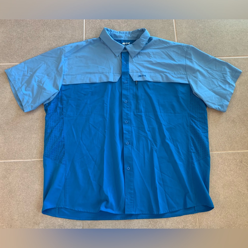 Silver Bait Fishing Shirt Short Sleeve Blue Two Tone Men’s Sz 3XL